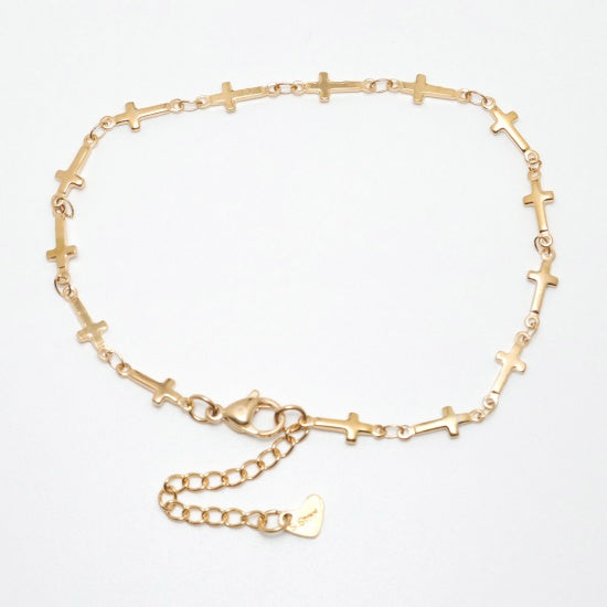 Cross Chain Golden Stainless Steel Anklet