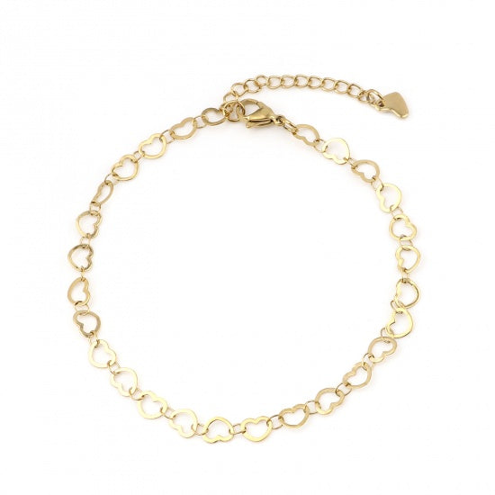 Hollow Hearts Chain Golden Stainless Steel Anklet