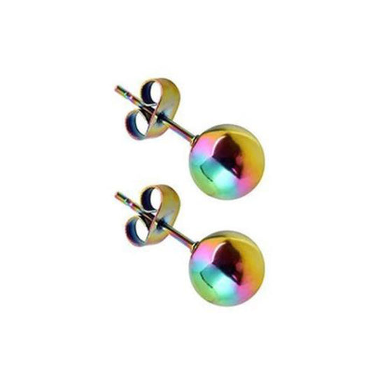 Round Ball Rainbow Stainless Steel Stud Earrings 3|5|8mm