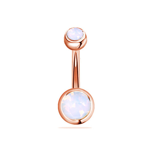 Round Milky White CZ Rose Gold Stainless Steel Belly Bar