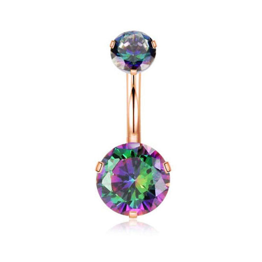 Round Multi CZ Rose Gold Stainless Steel Belly Bar