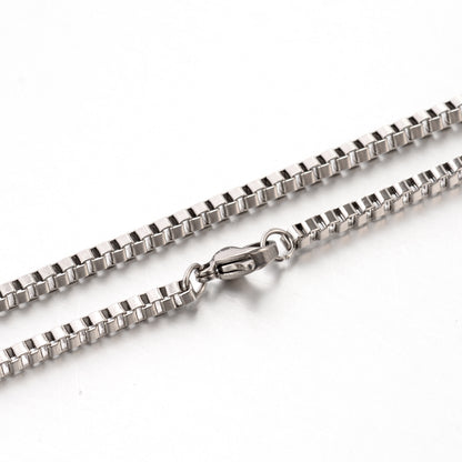 Box Chain Silver Stainless Steel Necklace