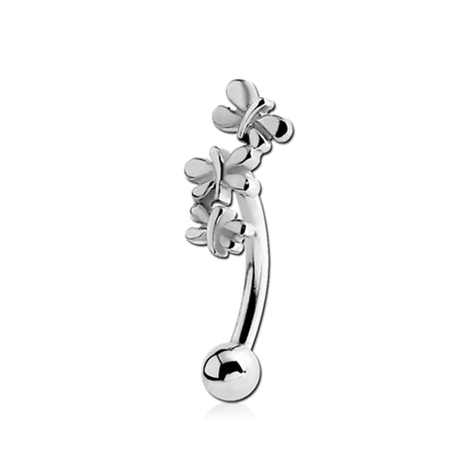 Butterfly Trio Silver Stainless Steel Micro Curved Barbell