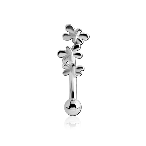 Butterfly Trio Silver Stainless Steel Micro Curved Barbell