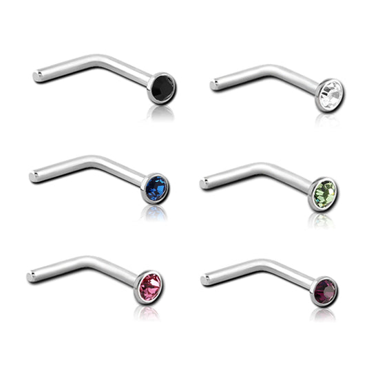 CZ Silver Stainless Steel L Bend Nose Stud