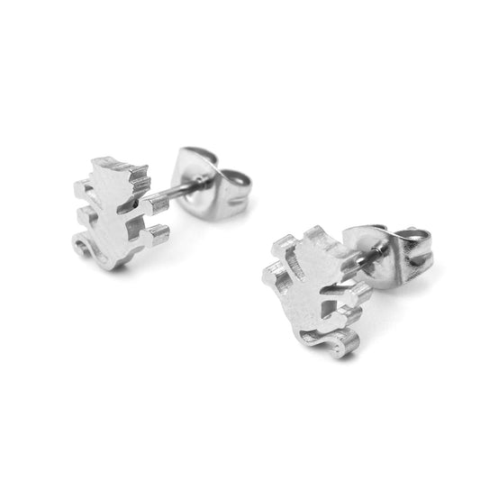 Cat Silver Stainless Steel Stud Earrings