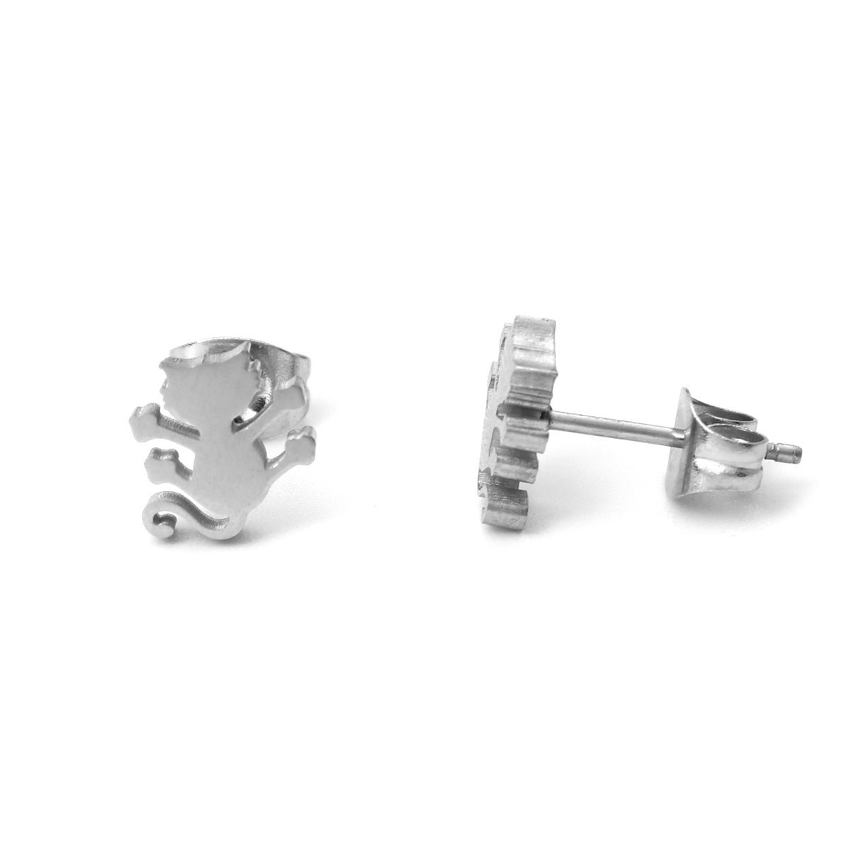 Cat Silver Stainless Steel Stud Earrings