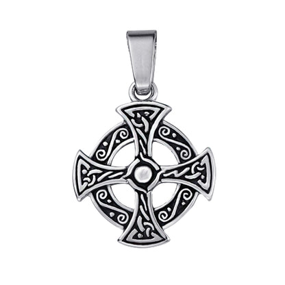 Celtic Cross Silver Titanium Steel Box Chain Necklace