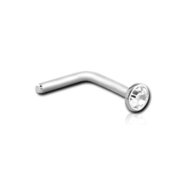 CZ Silver Stainless Steel L Bend Nose Stud 0.8mm/20g