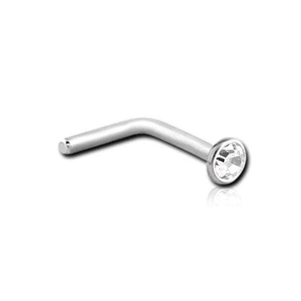 CZ Silver Stainless Steel L Bend Nose Stud