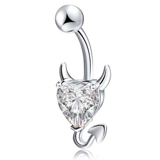 Devil Clear CZ Silver Stainless Steel Belly Bar