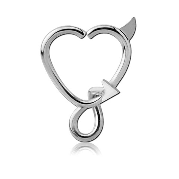 Devil Heart Left Ear Silver Stainless Steel Seamless Daith Ring