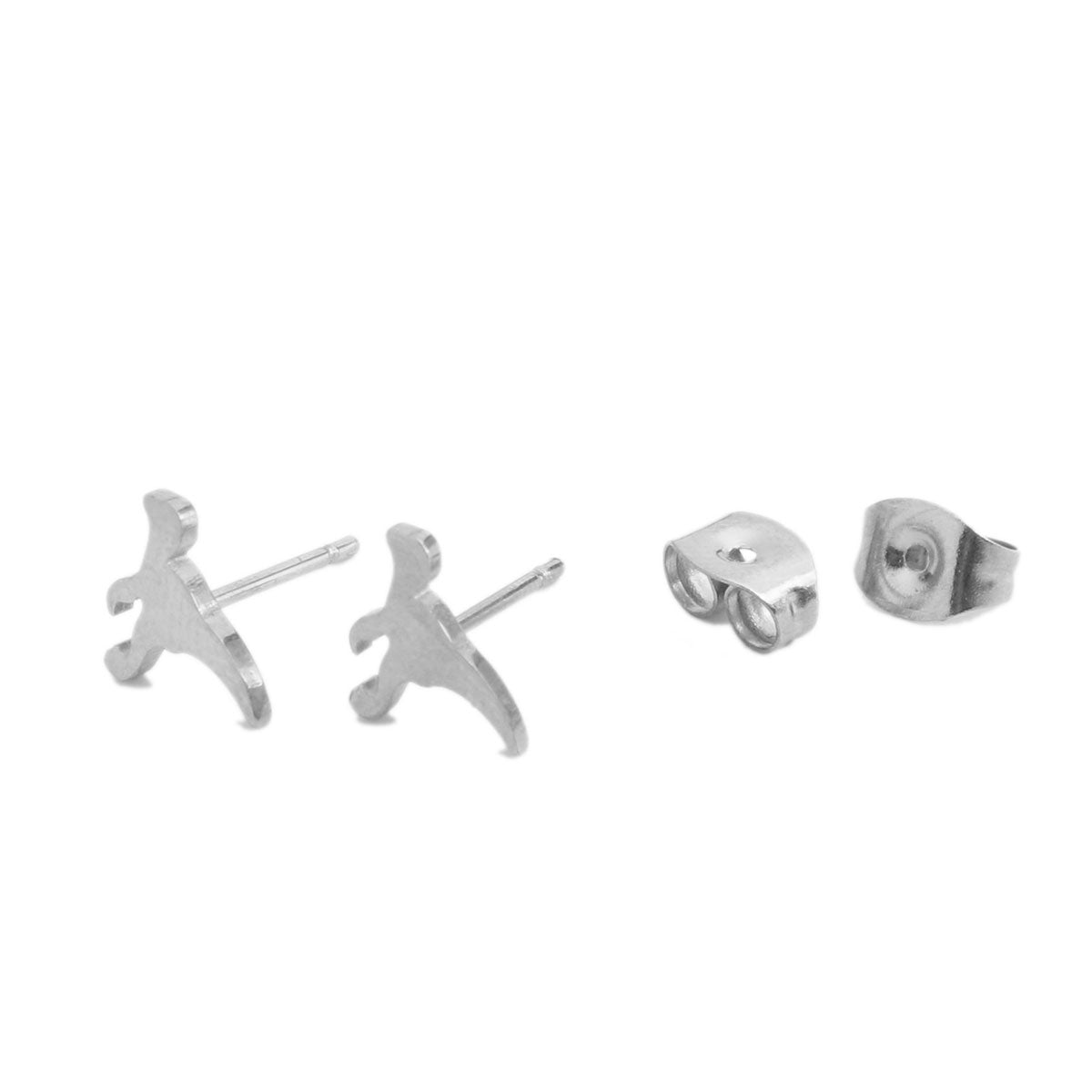Dinosaur Silver Stainless Steel Stud Earrings