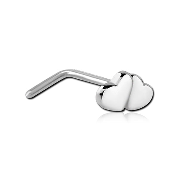 Hearts Silver Stainless Steel L Bend Nose Stud