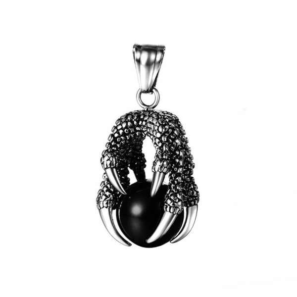 Dragon Claw Black Ball Silver Stainless Steel Box Chain Necklace