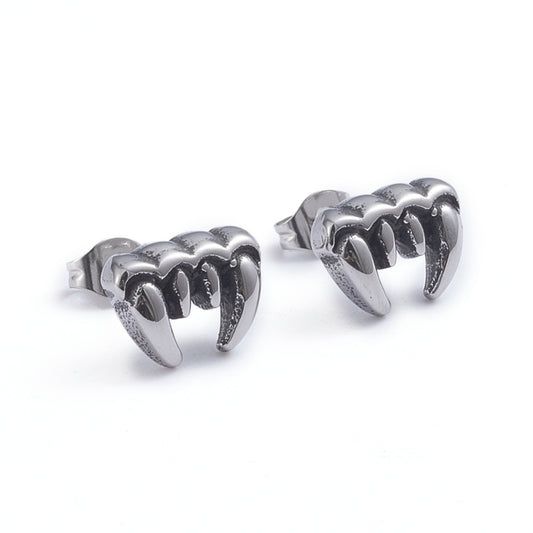 Fangs Silver Stainless Steel Stud Earrings