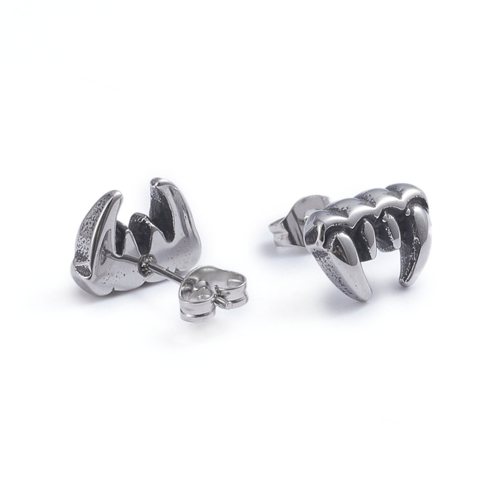 Fangs Silver Stainless Steel Stud Earrings