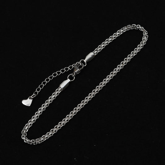 Flat Rope Chain Silver Stainless Steel Anklet
