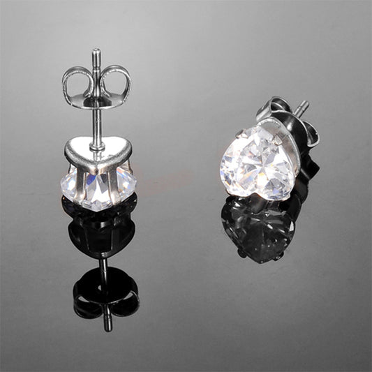 Heart Clear CZ Silver Stainless Steel Stud Earrings 4|6|8mm