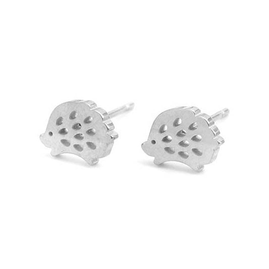 Hedgehog Silver Stainless Steel Stud Earrings