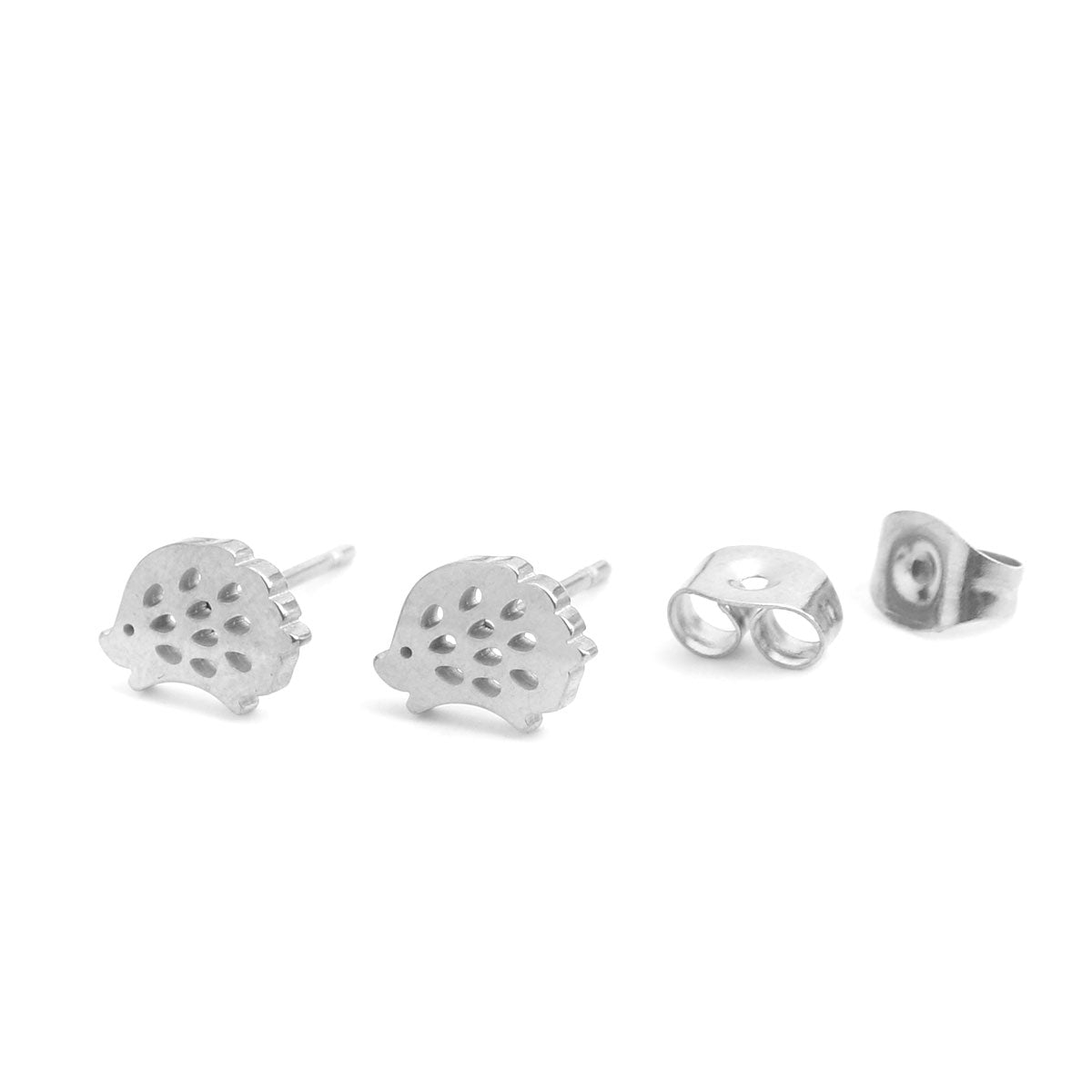 Hedgehog Silver Stainless Steel Stud Earrings
