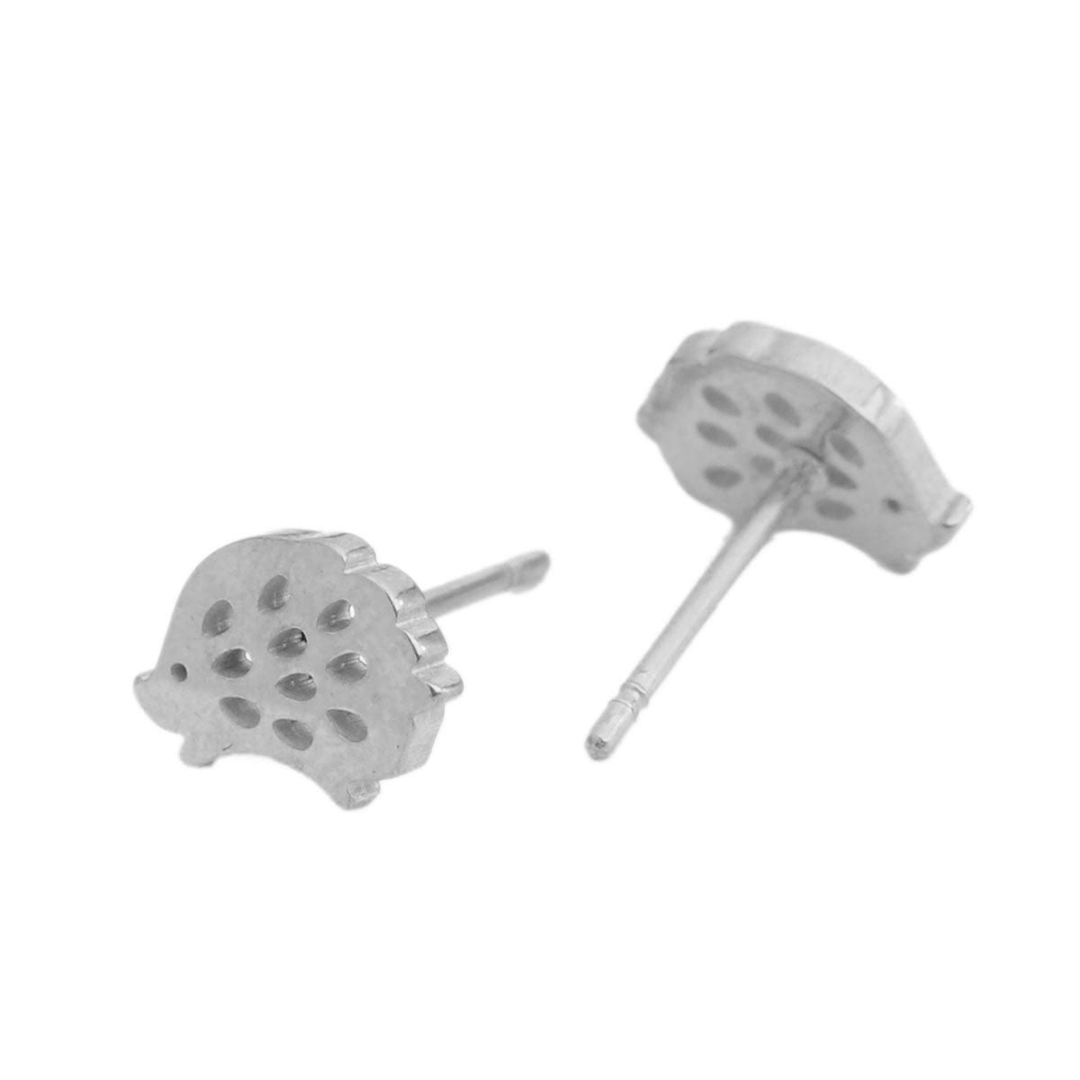 Hedgehog Silver Stainless Steel Stud Earrings