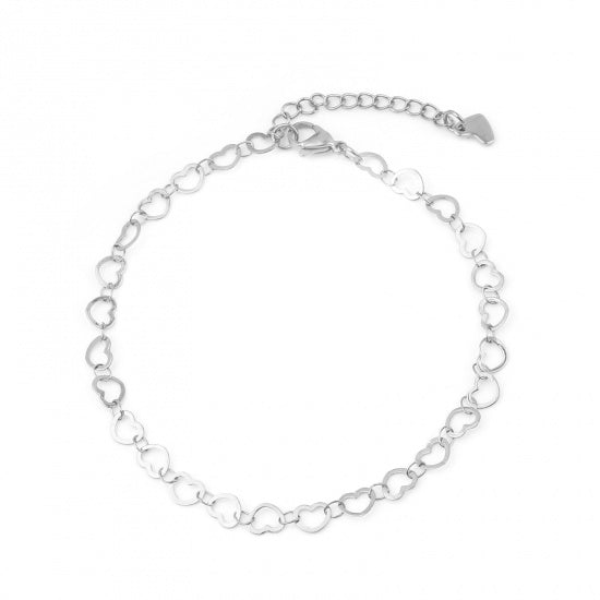 Hollow Hearts Chain Silver Stainless Steel Anklet