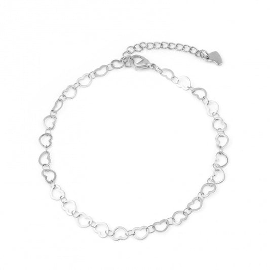 Hollow Hearts Chain Silver Stainless Steel Anklet