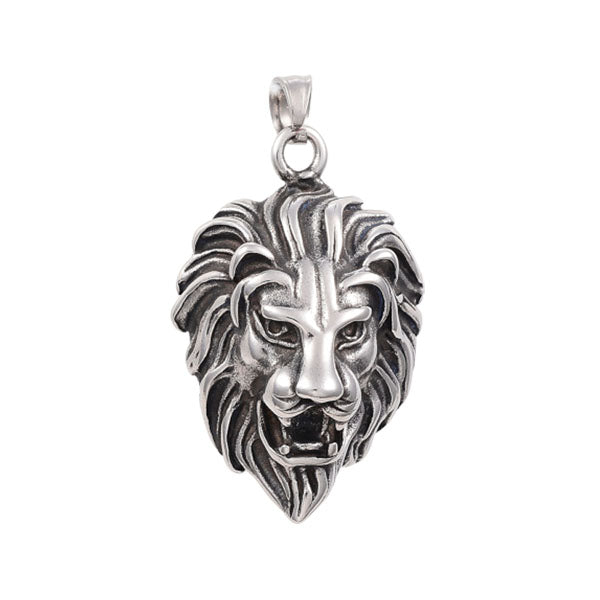 Lion Face Silver Stainless Steel Box Chain Necklace