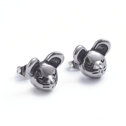 Mouse Silver Stainless Steel Stud Earrings