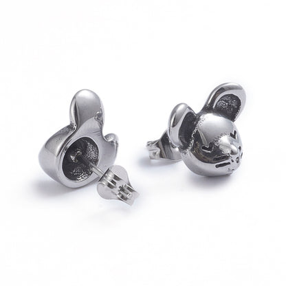 Mouse Silver Stainless Steel Stud Earrings