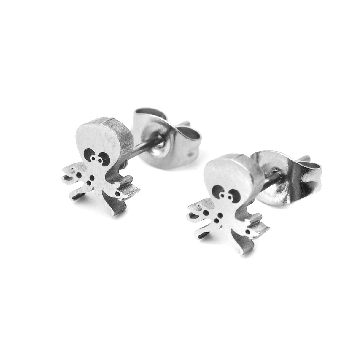 Octopus Silver Stainless Steel Stud Earrings