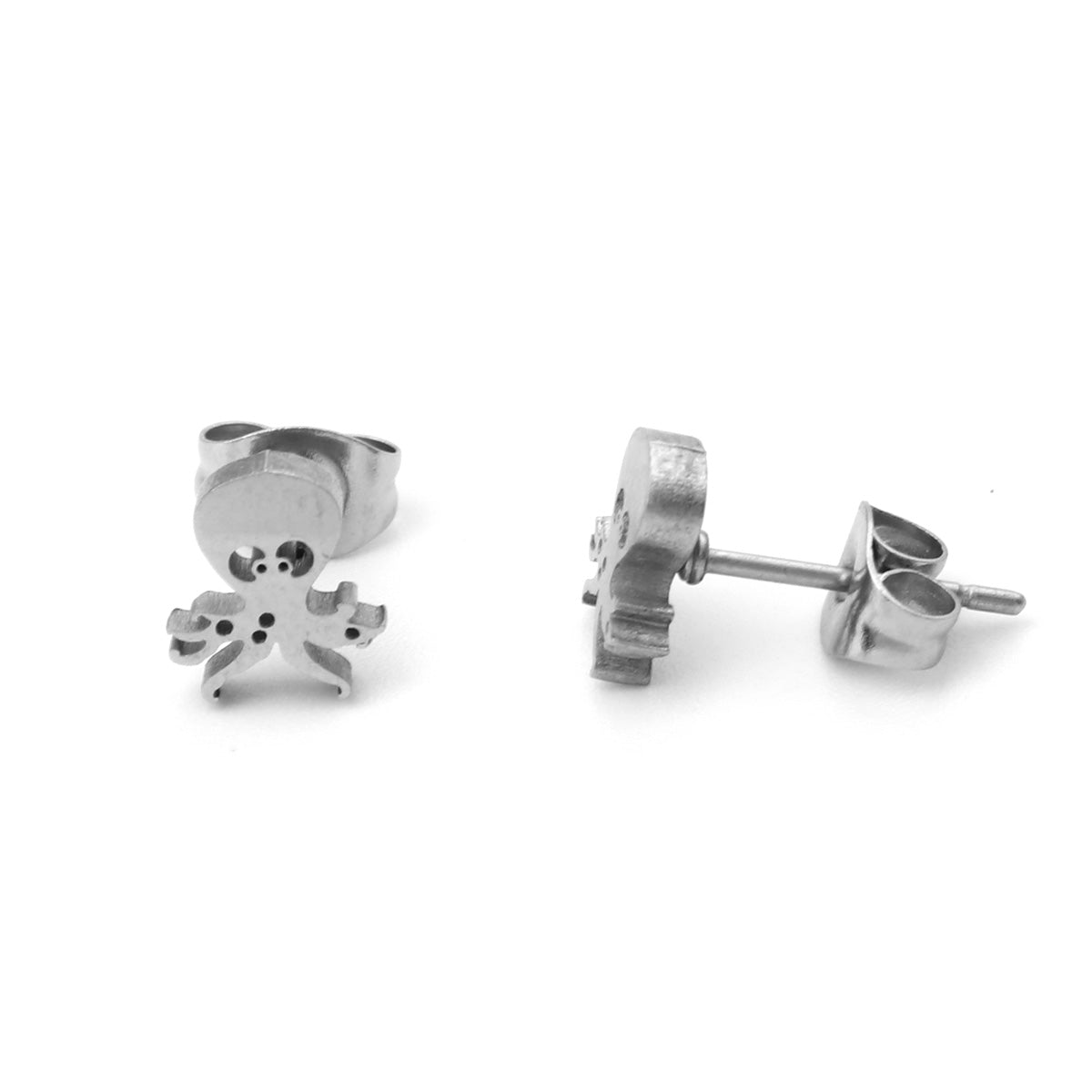 Octopus Silver Stainless Steel Stud Earrings
