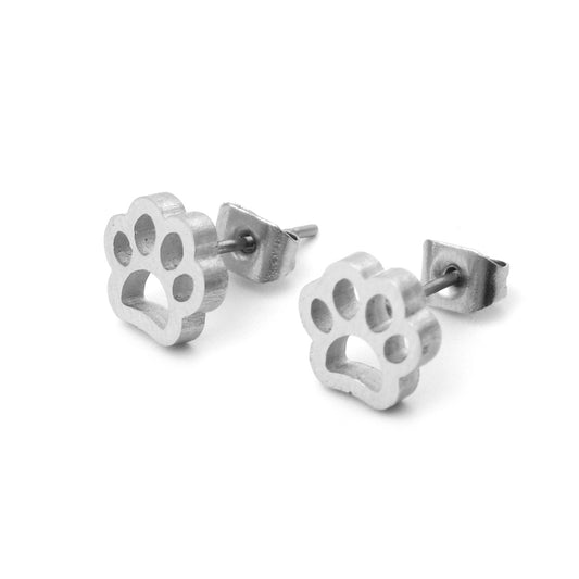 Paw Print Silver Stainless Steel Stud Earrings