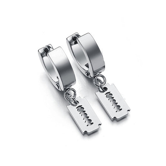 Razor Blade Silver Stainless Steel Huggie Hoop Earrings