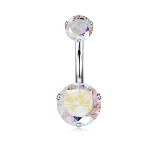 Round AB CZ Silver Stainless Steel Belly Bar