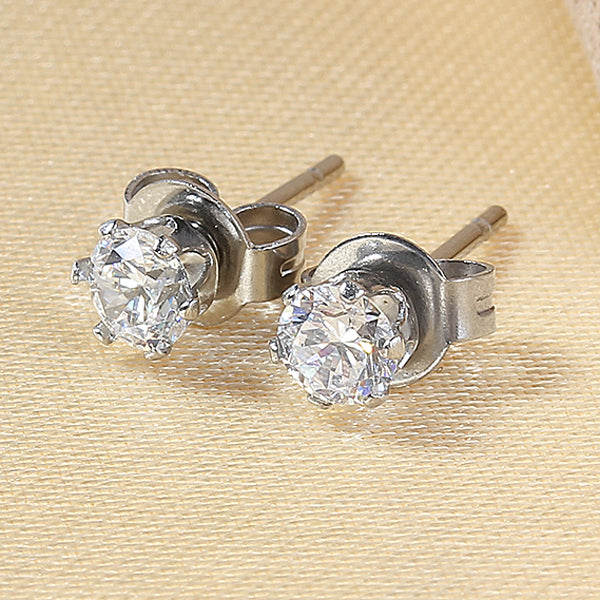 Round Clear CZ Silver Stainless Steel Stud Earrings 3|5|8mm