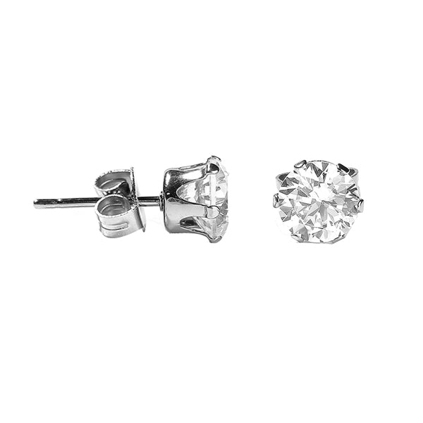 Round Clear CZ Silver Stainless Steel Stud Earrings 3|5|8mm