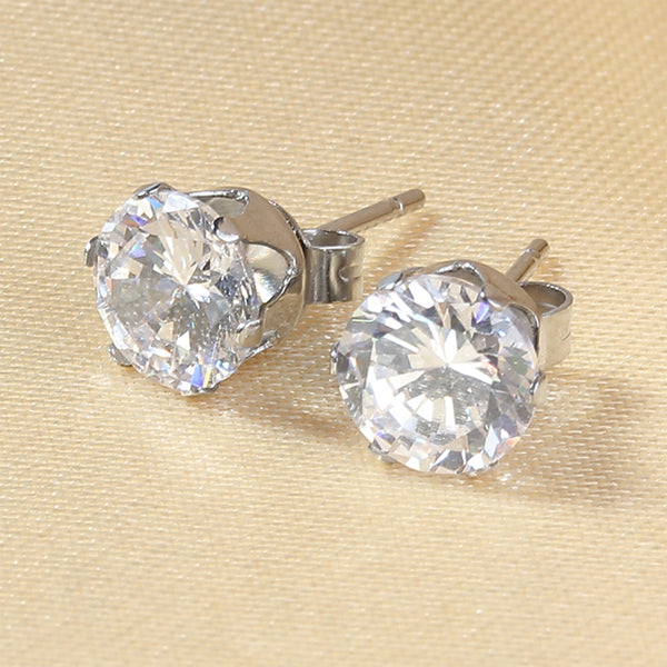 Round Clear CZ Silver Stainless Steel Stud Earrings 3|5|8mm