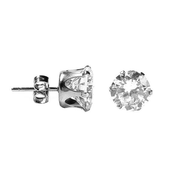 Round Clear CZ Silver Stainless Steel Stud Earrings 3|5|8mm