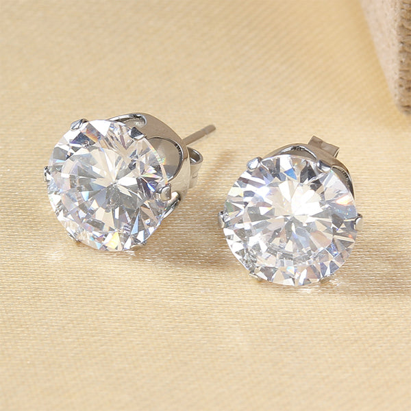 Round Clear CZ Silver Stainless Steel Stud Earrings 3|5|8mm
