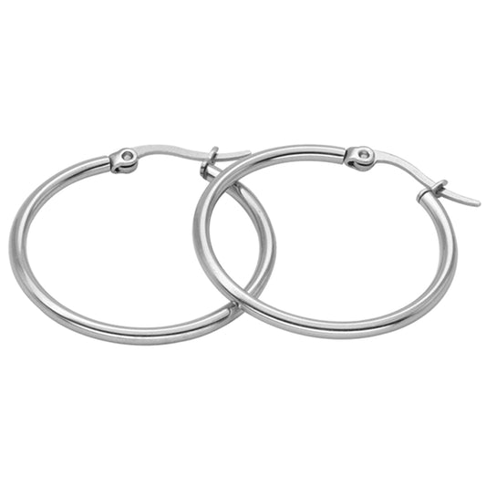 Round Silver Stainless Steel Hoop Earrings 10|20|30|40|50|60|70mm
