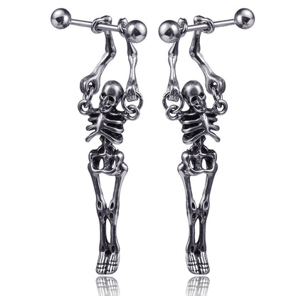 Skeleton Silver Stainless Steel Dangle Earring