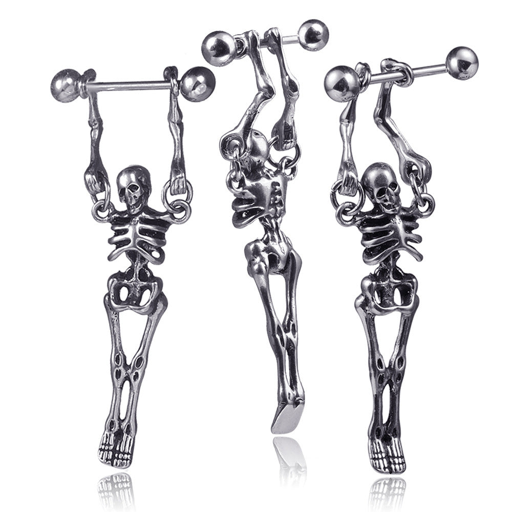 Skeleton Silver Stainless Steel Dangle Earring