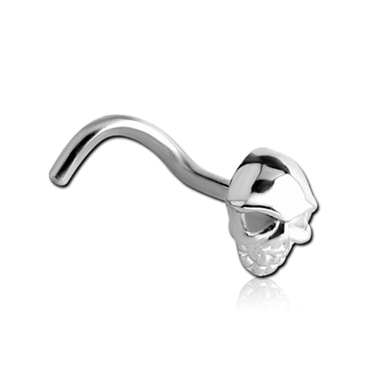 Skull Silver Stainless Steel Curved Screw Nose Stud