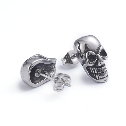 Skull Silver Stainless Steel Stud Earrings