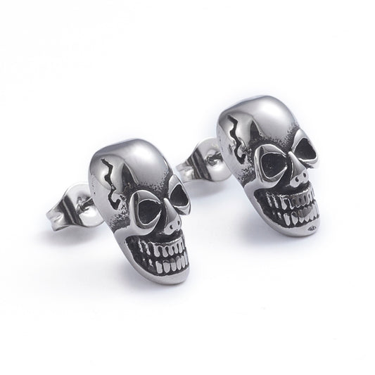 Skull Silver Stainless Steel Stud Earrings