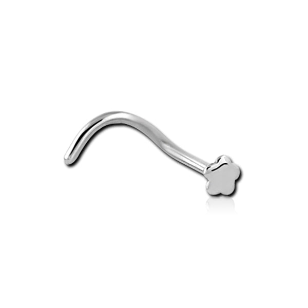 Flower Small Silver Stainless Steel Curved Screw Nose Stud