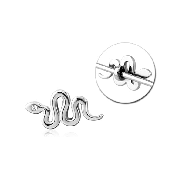Snake Clear CZ Silver Stainless Steel Industrial Scaffold Barbell