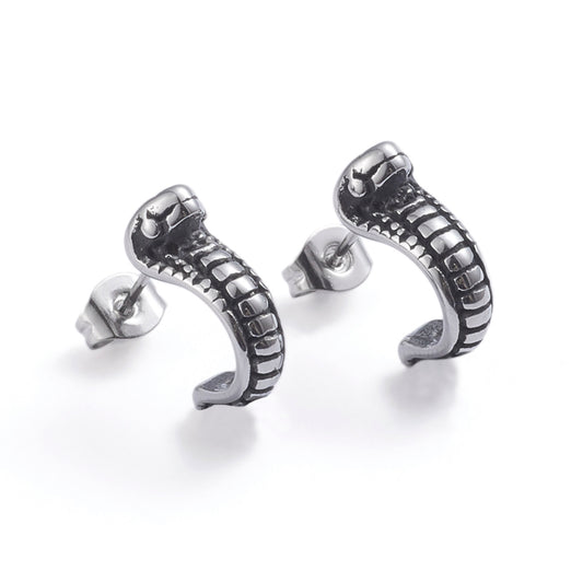 Snake Silver Stainless Steel Stud Earrings